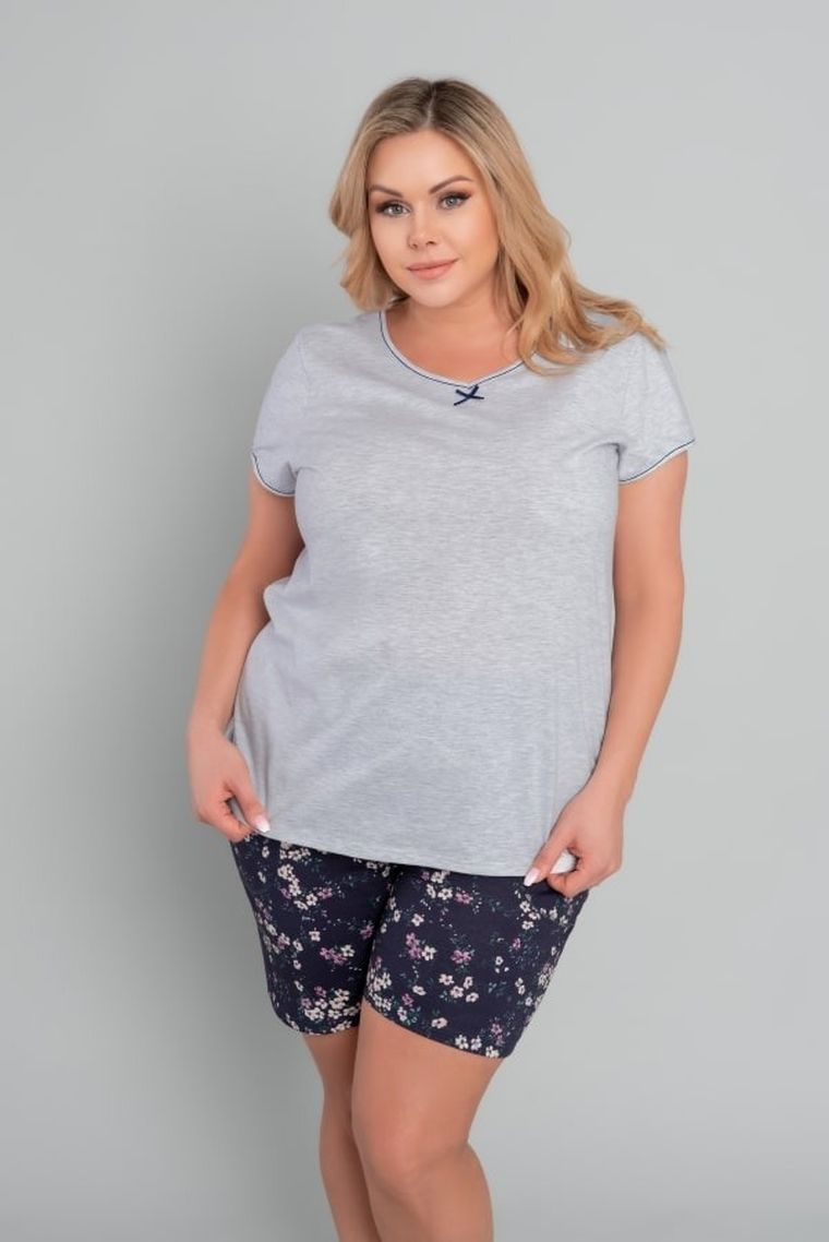 Piżama damska, plus size, szaro-granatowa, Celestina, Italian Fashion
