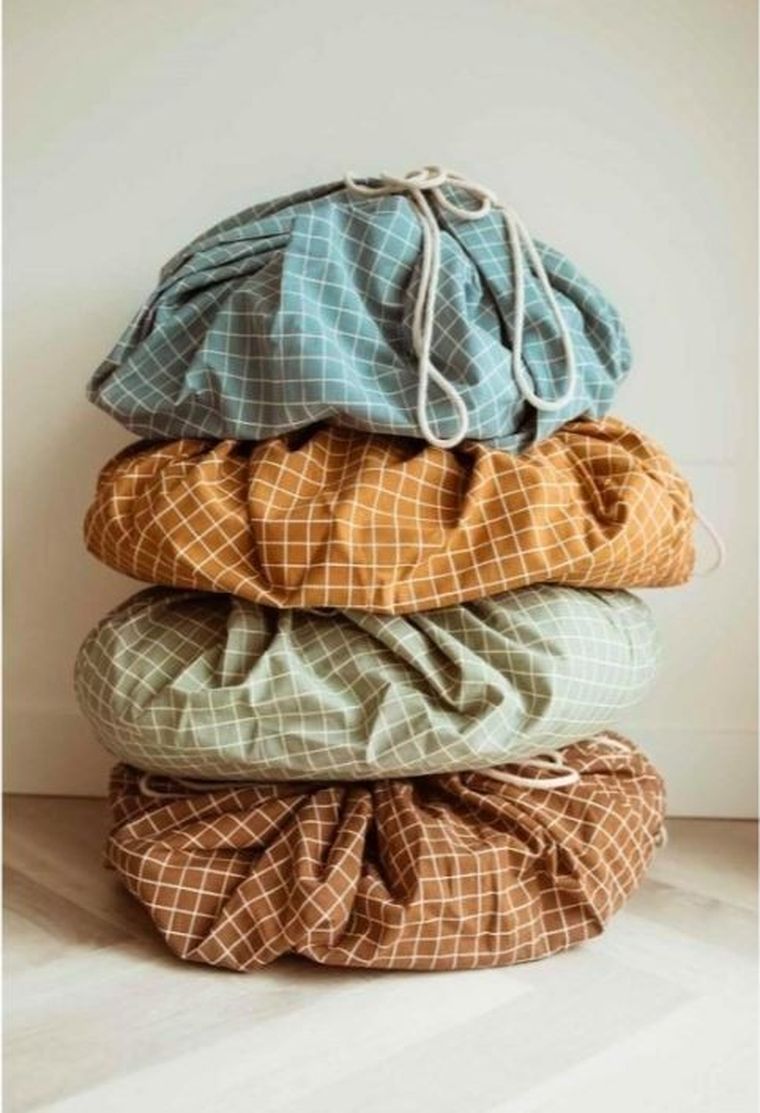 Play&Go, worek na zabawki i mata do zabawy, Organic Grid Blue, 140 cm