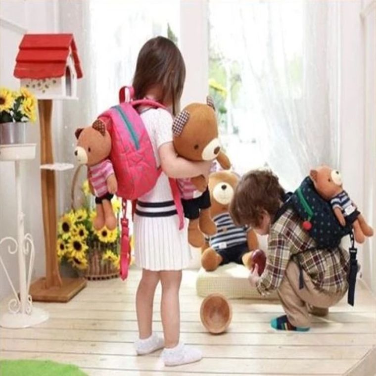 Plecak ze smyczą zabezpieczającą, miś, granatowy