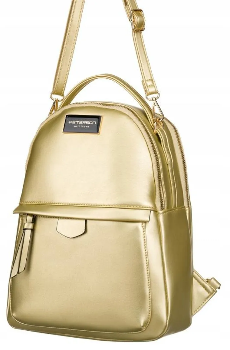 Plecak, złoty, skóra ekologiczna, Peterson