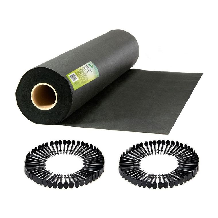 Plonos, agrotkanina ogrodowa 1,6 mx100 m 90 g/m2 + 100 szpilek, czarna
