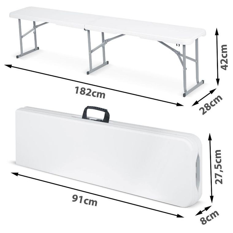 Plonos, ławka cateringowa ogrodowa składana, biała, 180 cm