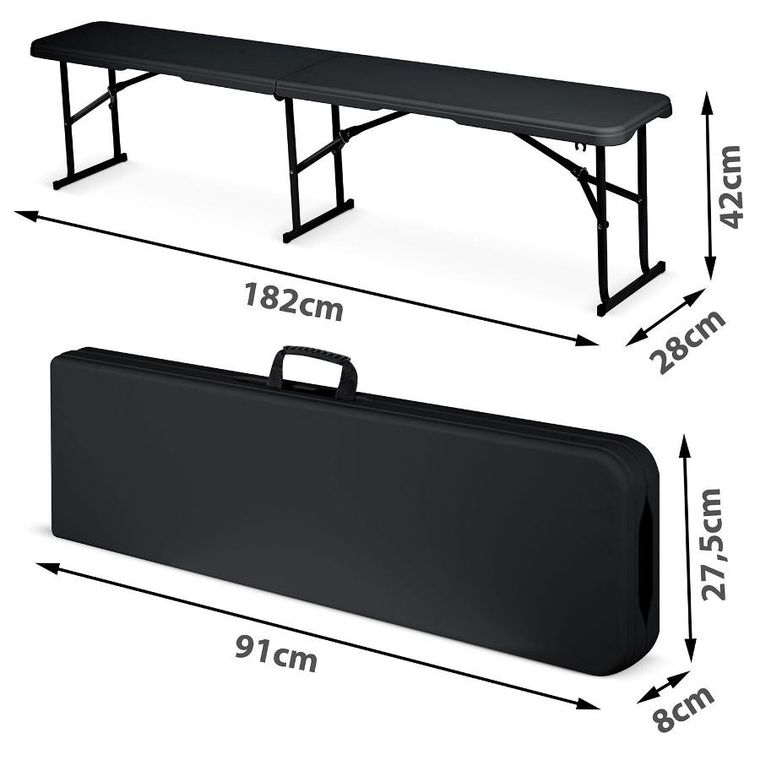 Plonos, ławka ogrodowa cateringowa składana, czarna, 180 cm