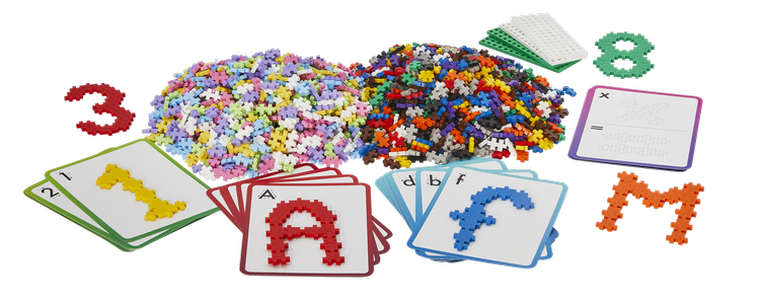 Plus-Plus, Learn to build, ABC 123, mini klocki, mix, 2000 szt., zestaw z płytkami i kartami pracy