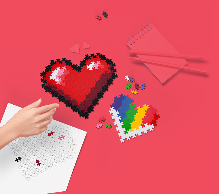 Plus-Plus Mini, 2 Serca, puzzle po numerach, 250 elementów