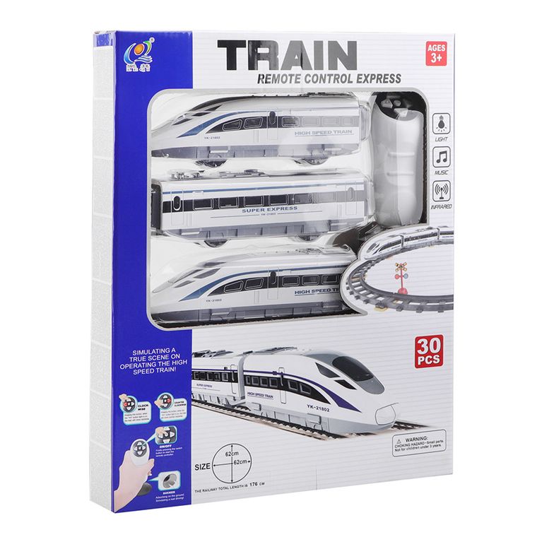Pociąg, kolejka zdalnie sterowana, światło i dźwięk, 30 elementów