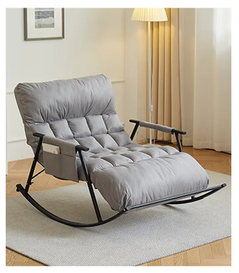 Podwójny fotel bujany z czarną metalową podstawą, szary