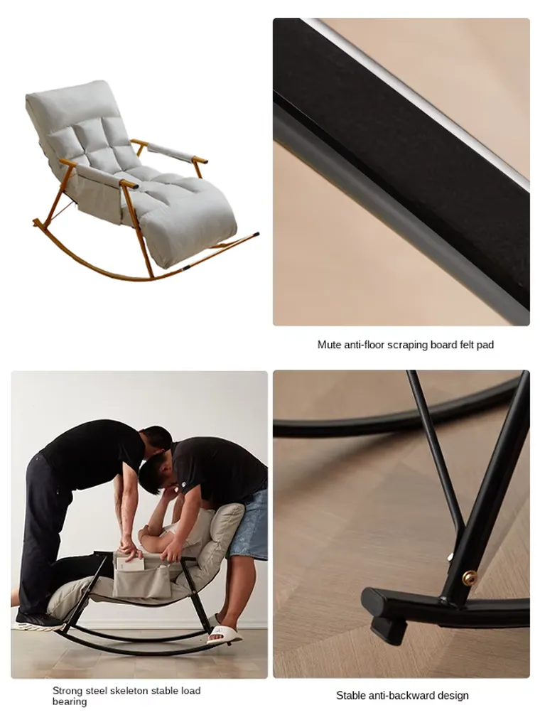 Pojedynczy fotel bujany ze złotą metalową podstawą, biały