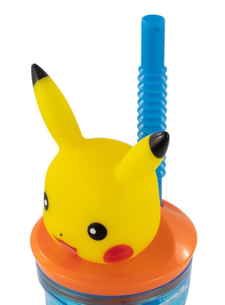 Pokemon, butelka do picia, ze słomką i figurką 3D