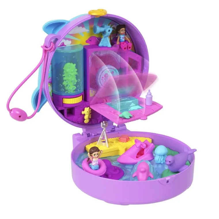 Polly Pocket, Akwarium Delfina, zestaw kompaktowy z figurkami i akcesoriami