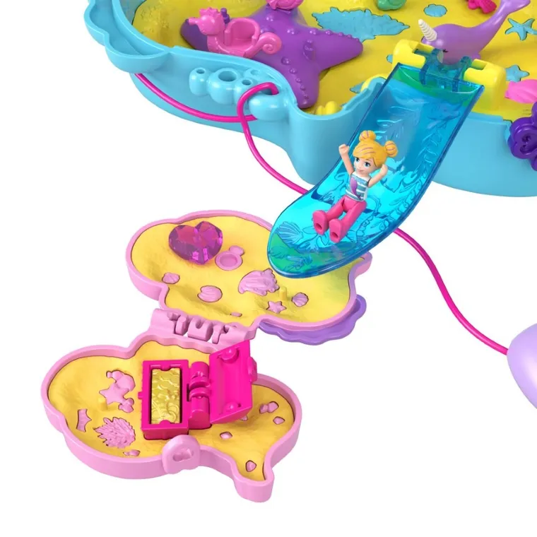 Polly Pocket, kompaktowa torebka Koniki morskie, zestaw z laleczkami i akcesoriami