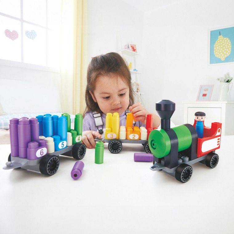 PolyM, Tęczowy pociąg do liczenia, klocki konstrukcyjne, 63 elementów