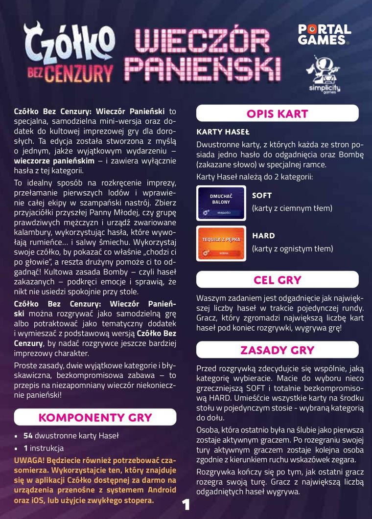 Portal Games, Czółko, Bez Cenzury - Wieczór Panieński, gra towarzyska