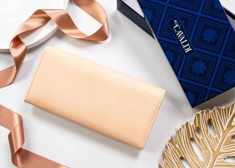 Portfel, beżowy, skóra ekologiczna, RFID, Cavaldi