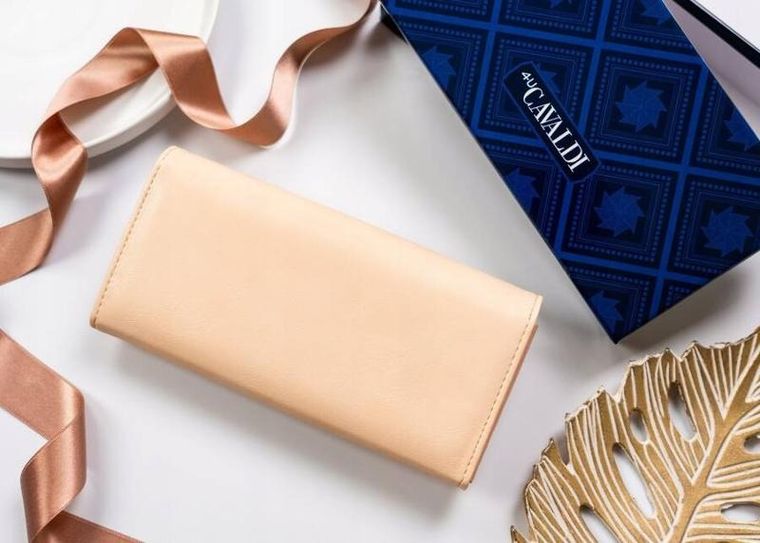 Portfel, beżowy, skóra ekologiczna, RFID, Cavaldi