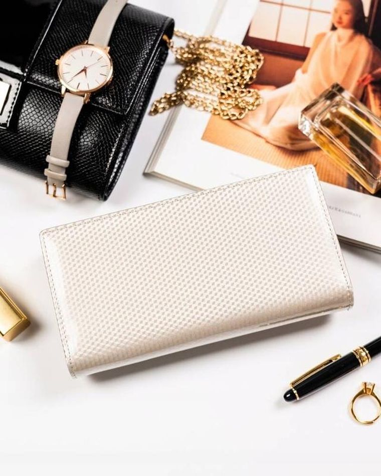 Portfel, beżowy, skórzany, Peterson