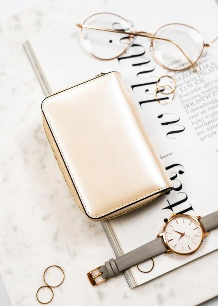 Portfel, beżowy, skórzany, Peterson