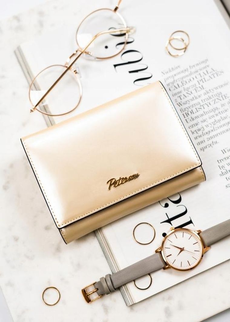 Portfel, beżowy, skórzany, Peterson