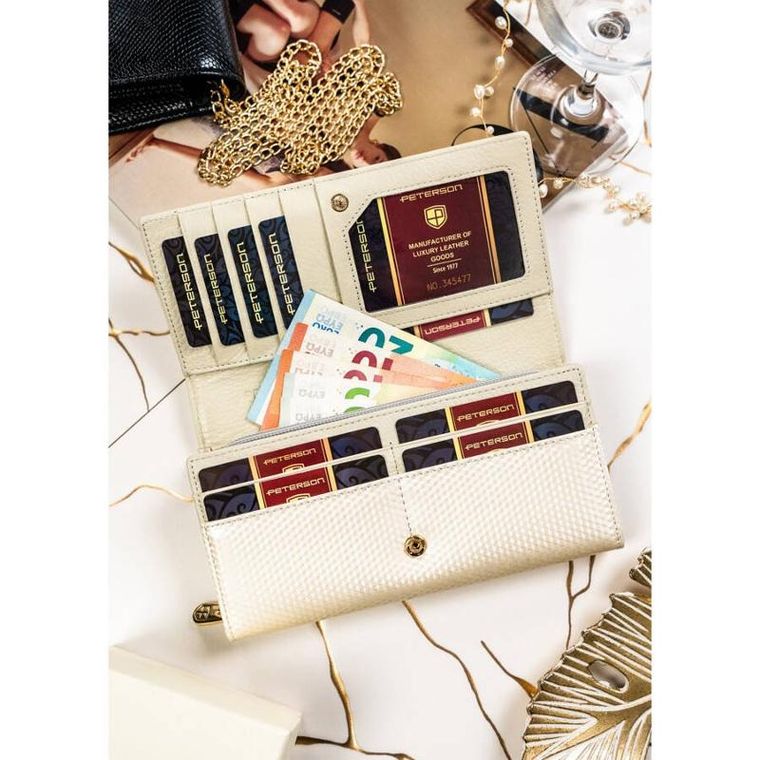 Portfel, beżowy, skórzany, Peterson