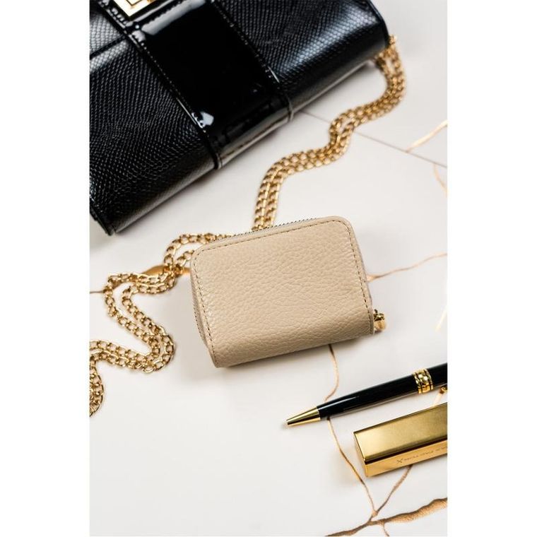 Portfel, beżowy, skórzany, RFID, Peterson