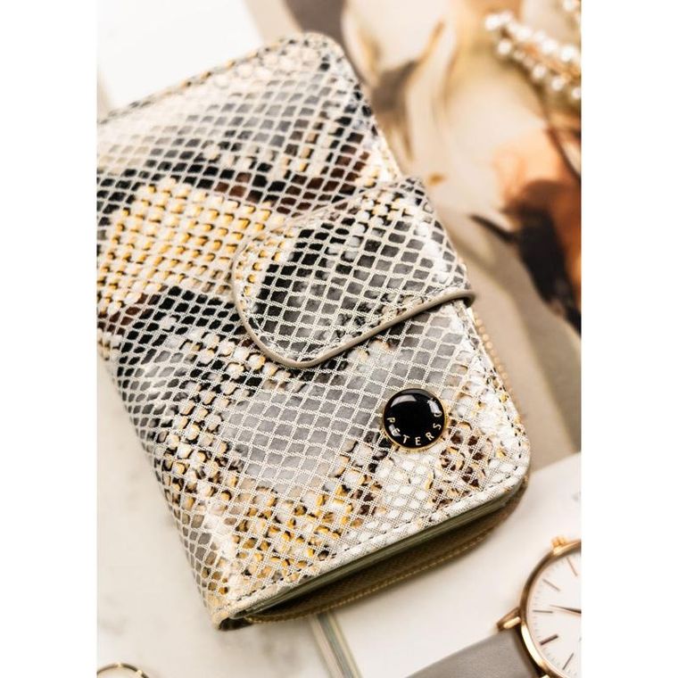 Portfel, beżowy, skórzany, RFID, Peterson