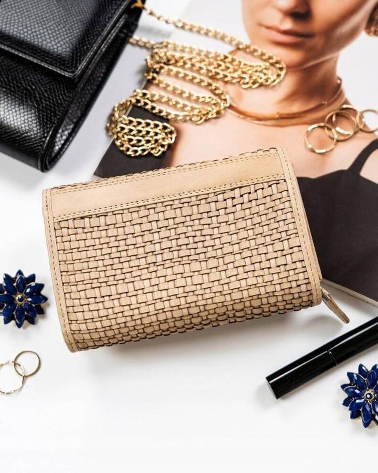 Portfel, beżowy, skórzany, RFID, Rovicky