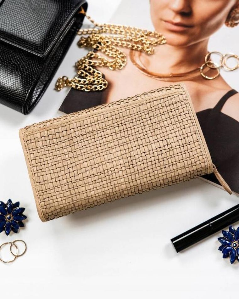 Portfel, beżowy, skórzany, RFID, Rovicky