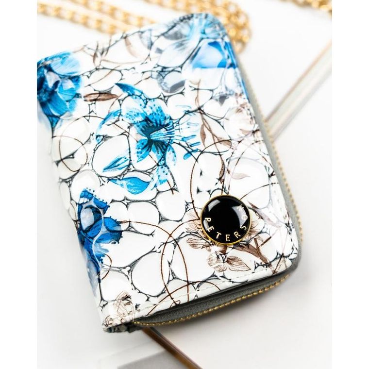 Portfel, biało-niebieski, skórzany, Peterson