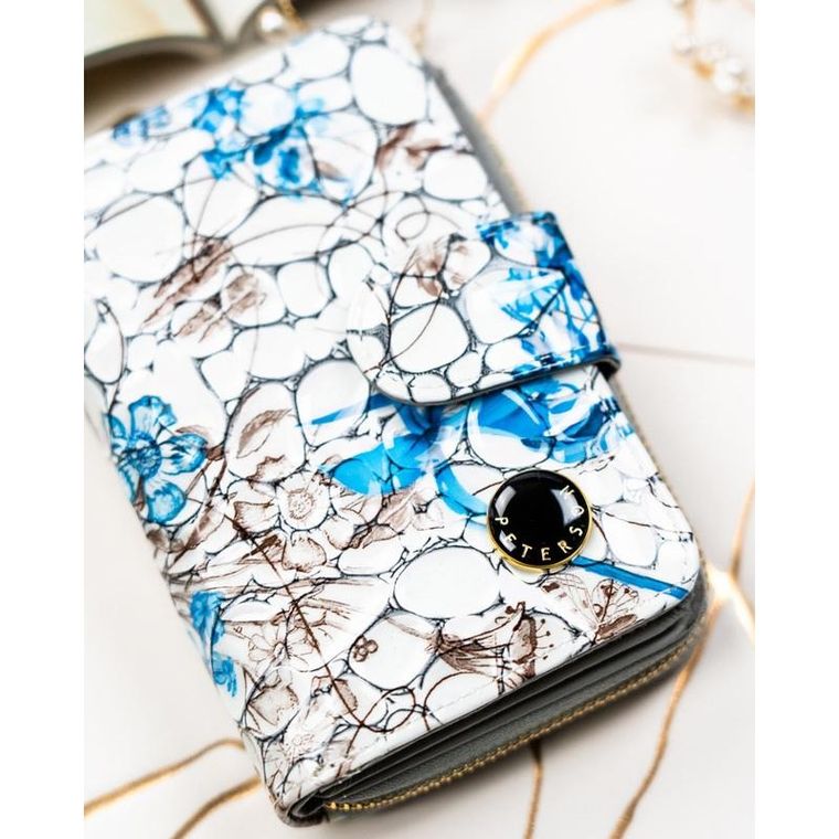 Portfel, biało-niebieski, skórzany, RFID, Peterson