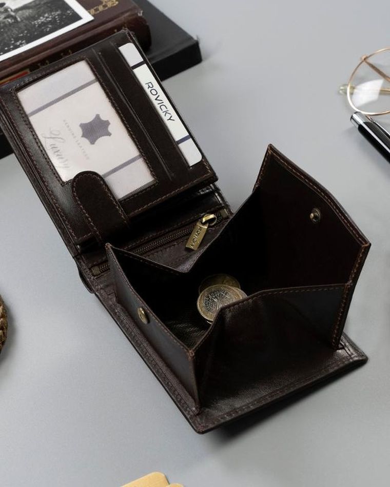 Portfel, brązowy, RFID, Rovicky