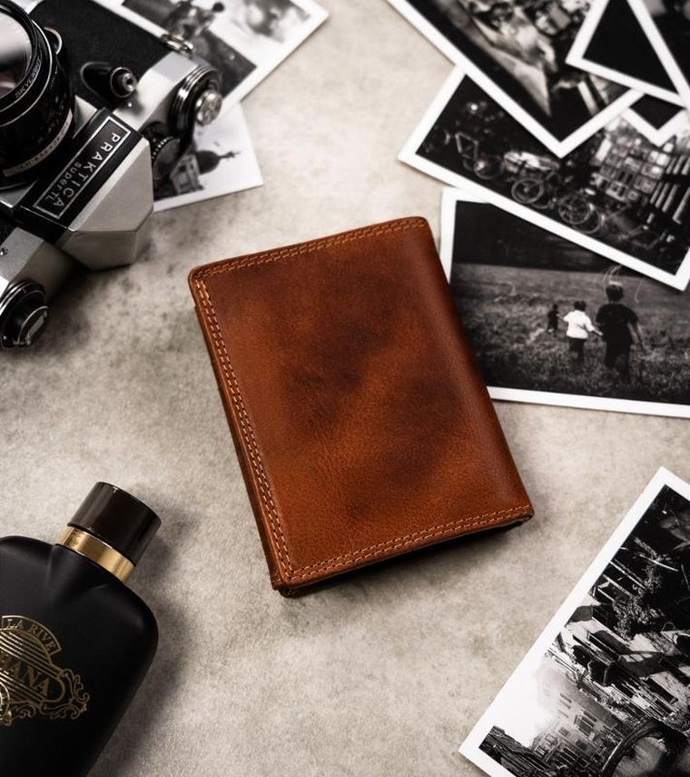 Portfel, brązowy, skórzany, bliźnięta, Peterson