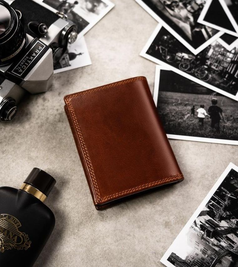 Portfel, brązowy, skórzany, lew, Peterson