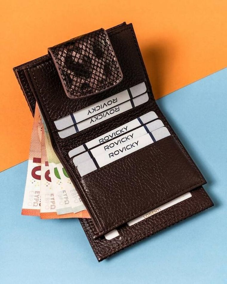 Portfel, brązowy, skórzany, Lorenti