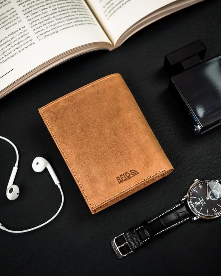 Portfel, brązowy, skórzany, Peterson