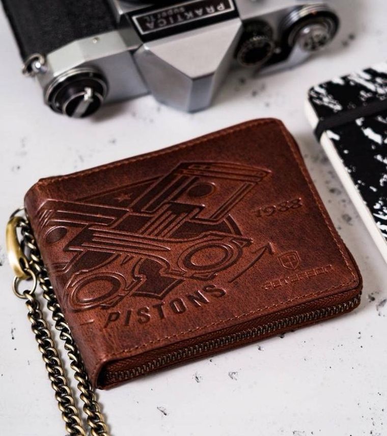 Portfel, brązowy, skórzany, Peterson