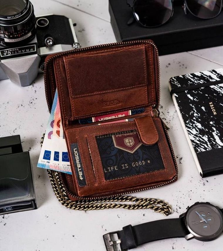 Portfel, brązowy, skórzany, Peterson