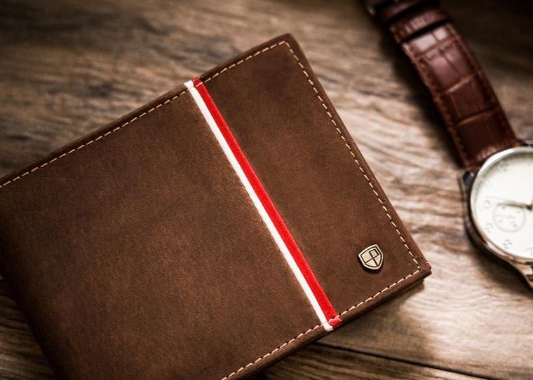 Portfel, brązowy, skórzany, Peterson