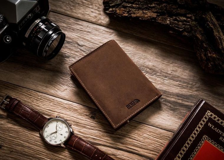 Portfel, brązowy, skórzany, Peterson