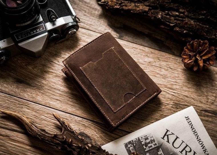 Portfel, brązowy, skórzany, Peterson