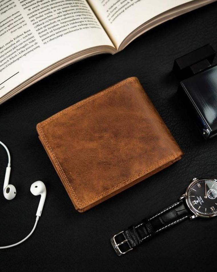 Portfel, brązowy, skórzany, Peterson