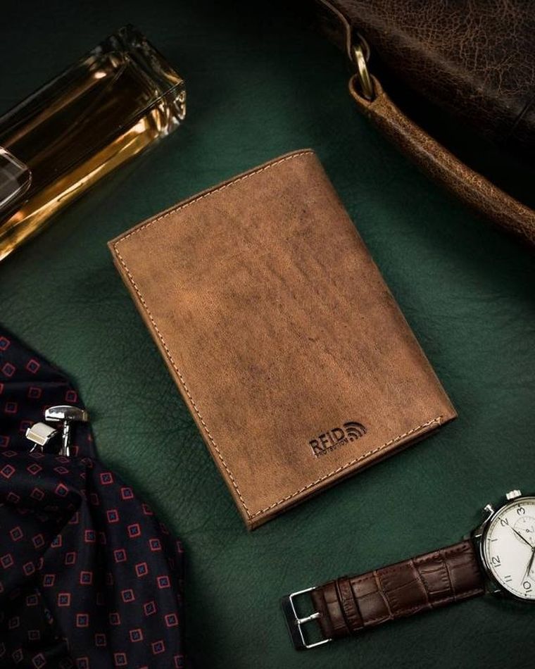 Portfel, brązowy, skórzany, Peterson