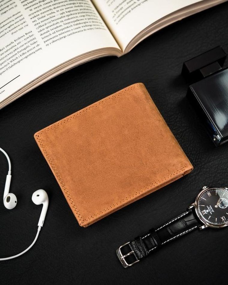 Portfel, brązowy, skórzany, Peterson