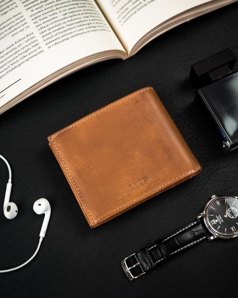 Portfel, brązowy, skórzany, Peterson