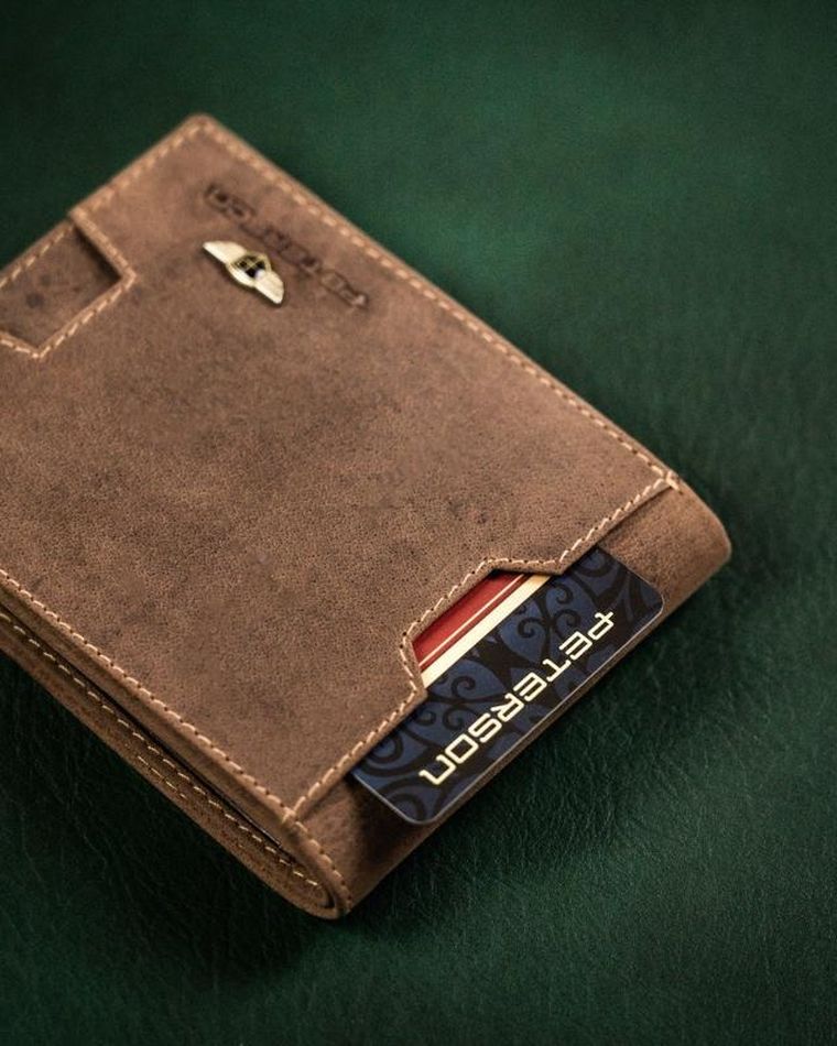 Portfel, brązowy, skórzany, Peterson