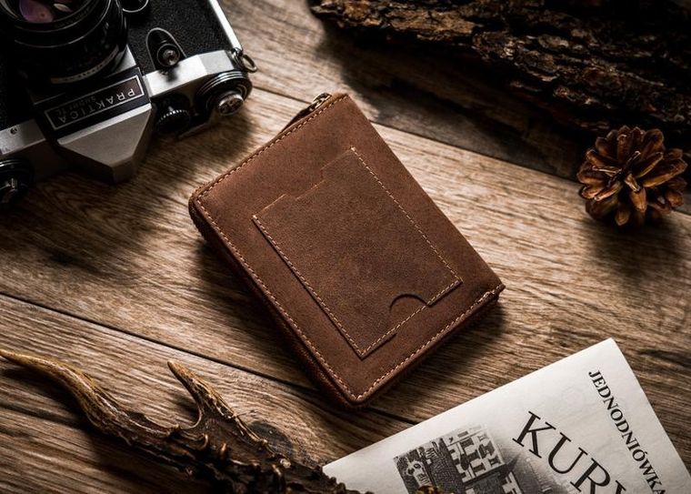 Portfel, brązowy, skórzany, Peterson