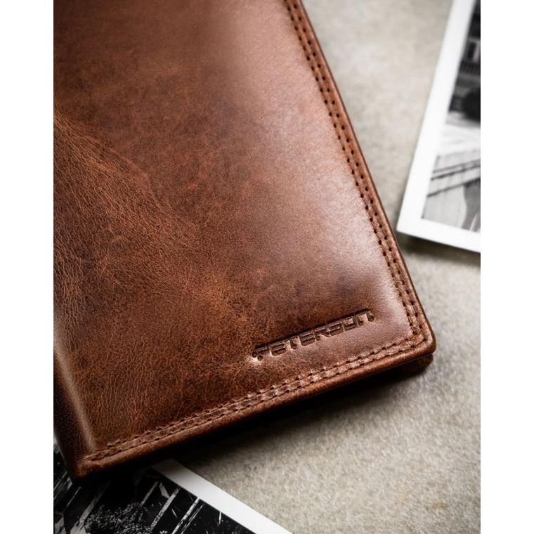 Portfel, brązowy, skórzany, Peterson