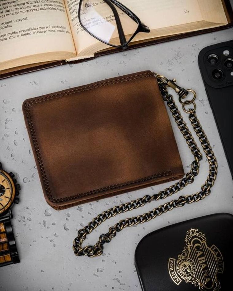 Portfel, brązowy, skórzany, RFID