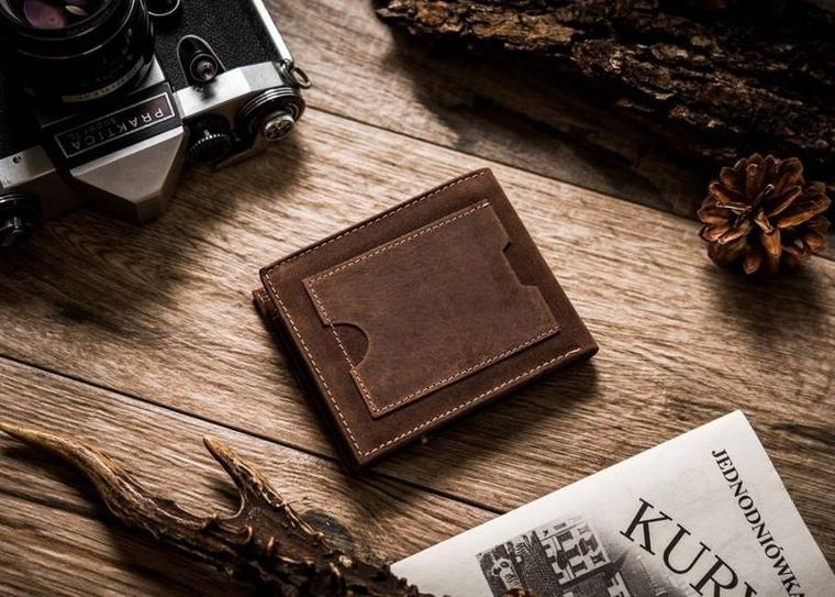 Portfel, brązowy, skórzany, RFID, Peterson