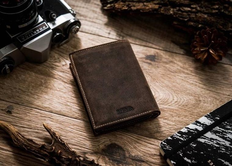 Portfel, brązowy, skórzany, RFID, Peterson