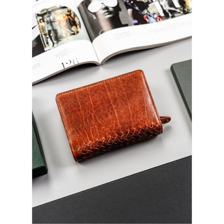 Portfel, brązowy, skórzany, RFID, Peterson